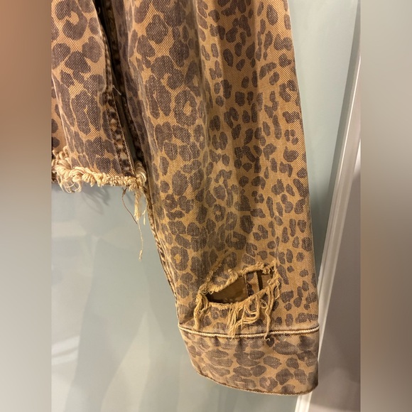 Free People Brown Leopard Print Jean Jacket - Picture 2 of 5